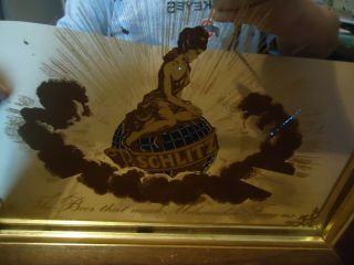 SMALL ANTIQUE SCHLITZ BEER MIRROR BAR SIGN AUTHENTIC LADY ON WORLD 3