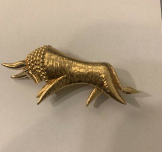 Rare Vintage Signed Marcel Boucher Gold Plated Taurus Zodiac Bull 8184