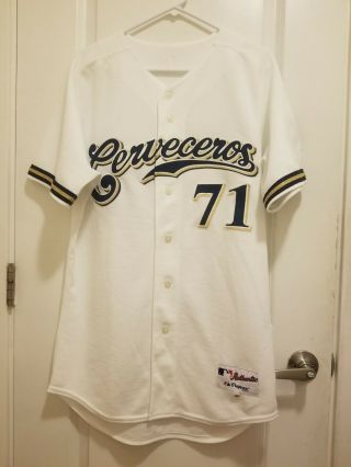 Game Worn/issued Majestic Milwaukee Brewers Cerveceros Jersey Size 42 71 Rare
