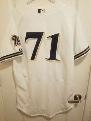 Game Worn/Issued Majestic Milwaukee Brewers Cerveceros Jersey Size 42 71 Rare 2