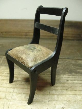 Antique Wood & Cloth Dollhouse Furniture Dining Room Side Chair