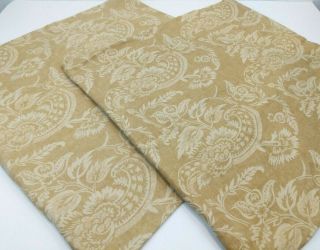 Pair Rare Pottery Barn Alessandra Linen Blend Gold Floral Zip Pillow Covers 24 "
