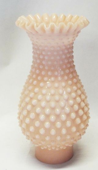 Rare Vintage Fenton Pink Milk Glass Hobnail Pattern Oil Lamp Chimney Crinkle Top