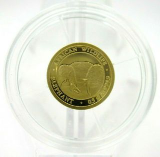 Somalia Gold Elephant Gold Coin 20 Shillings 0.  5g African Wildlife.  9999 Au Rare