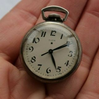Rare Vintage 1 " Mini Elgin Silver Wind Up Pocket Watch Coin Silver Look