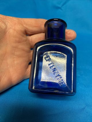 Antique Medicine Bottle Peptenzyme Cobalt Blue Tooled / Applied Top