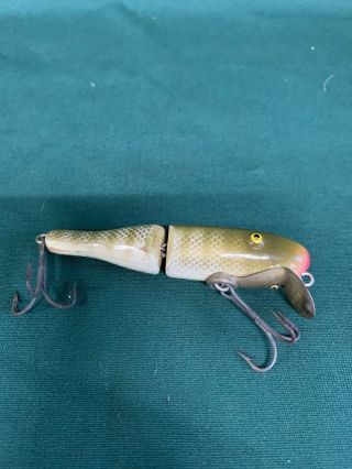 Vintage Paw Paw Jointed Pike Minnow Wood Fishing Lure 2 Hook