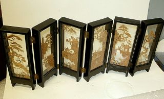 Rare 6 Panel Vintage Chinese Hand Carved Cork Origami Diorama Folding Screen