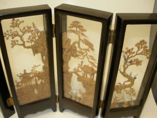 RARE 6 PANEL VINTAGE CHINESE HAND CARVED CORK ORIGAMI DIORAMA FOLDING SCREEN 3