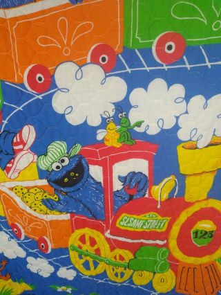 Vintage Sesame Street Crib Blanket Muppets Bert Ernie Grover On Train Rare 3