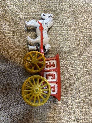 Vintage Cast Iron Painted Horse Drawn Ice Wagon Buggy Antique Toy