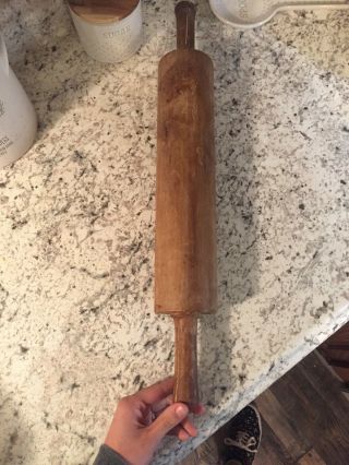 Vintage Antique Solid Wood Wooden Rolling Pin Fixed Knobs Rustic Farmhouse 22”