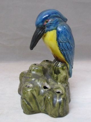 Vintage Blue & Yellow Kingfisher Bird Figure Flower Frog (5)