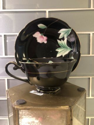 Merit China Occupied Japan Cup And Saucer Black Floral