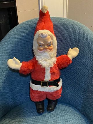 Rare Vintage Rubber Face And Mittens Plush Stuffed Santa Claus Christmas