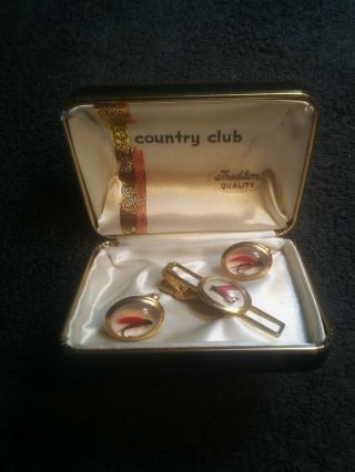 Vintage Fly Fishing Tie Clip And Cufflinks By: Country Club