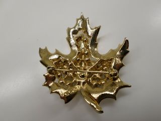 Vintage Signed Lisner Gold Tone Maple Leaf with pearls Pin Brooch 3