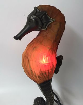 Rare Andrea By Sadek Bronze And Glass Seahorse Table Lamp Tin Chi