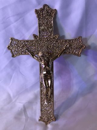 Antique - Vintage Goldtone Filigree Ornate Crucifix By Gallo Co.  Ny✝️
