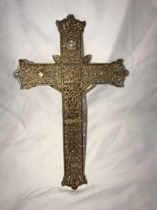 Antique - Vintage Goldtone Filigree Ornate Crucifix By Gallo Co.  NY✝️ 2