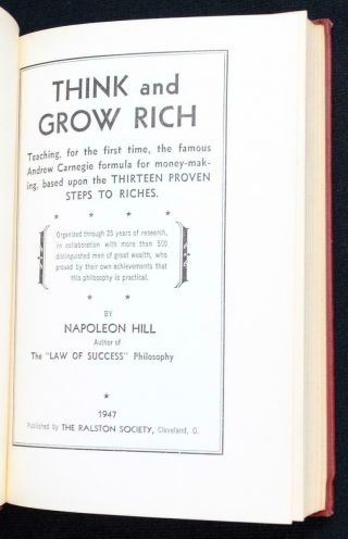 Napoleon Hill THINK AND GROW RICH 1947 RARE how success wealth riches Carnegie 3