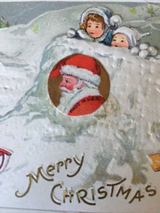 Antique L.  S.  C.  Christmas Postcard Santa Children Snowball Fight 2