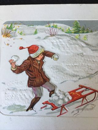 Antique L.  S.  C.  Christmas Postcard Santa Children Snowball Fight 3