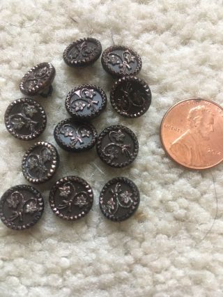 Set Of 11 Small Antique Floralish 2 Pc Metal Buttons Victorian 7/16 "