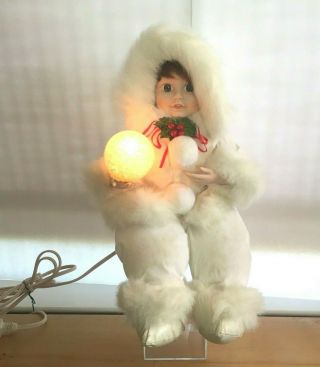 Rare Vintage Telco Motionettes Animated Eskimo Snow Baby Girl W /snowball