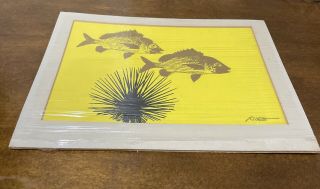 Jim Tillett Vintage Silk Screen Print Hand Painted Canvas Signed,  Fish