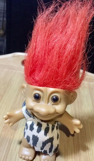 Vintage Russ Troll Doll Cave Man With Bright Orange Hair 5 Inch