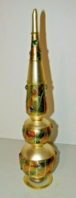 Vintage Rare Glass 20 " Tall 2 Ball & Cone Christmas Tree Topper Gold Trim & Gems