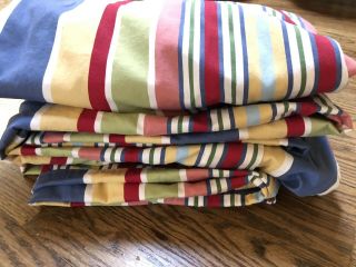 Pottery Barn King Cotton Striped Duvet Cover Blue Yellow Green Pink Rare Htf