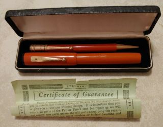 Rare Vintage “steiner None Finer” Fountain Pen With 14kt Nib And Lead Pencil Set