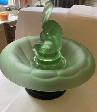 Rare Walther & Sohne 1930s Art Deco Vintage Green Glass Pelican Bowl With Stand