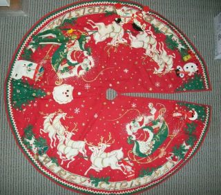 Rare Vintage Christmas Tree Skirt Santa Mouse Rocking Horse Toys Attached