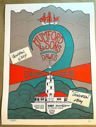 Mumford And & Sons Dawes Vip Chicago 2012 Rare Signed Screen Print Poster Nstock