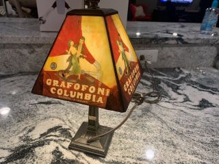 Vintage Rare Grafofoni Columbia Painted Table Lamp In Very