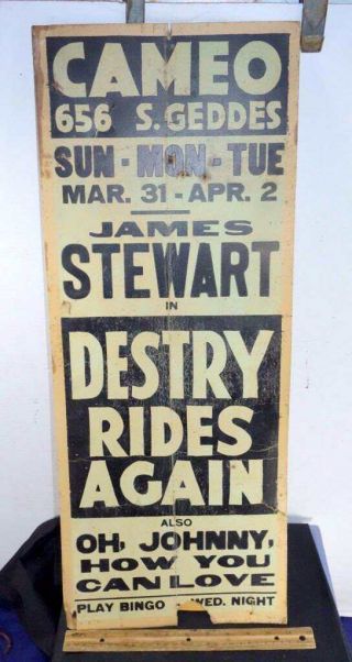 Rare Old Cameo Theater Syracuse Ny Movie Poster James Stewart Destry Rides Again