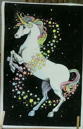 Rare Very Cool Stardust Unicorn 1981 Vintage Black Light Poster