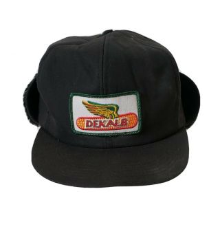 Vintage Rare Black Dekalb K - Products Winter Ear Flap Truckers Hat