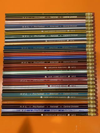 Vintage Complete Set Of 28 Nfl Striped Pencils - Rare,  Unused/unsharpen/late 70s