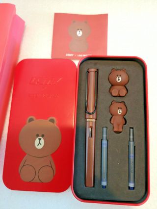 RARE Korea LINE Friends LAMY Brown in the Red Fountain Pen Limited Edition Gift 3