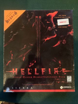 Diablo Hellfire Expansion Pack Pc Game Sierra Windows 95 Cd Big Box Rare Rpg