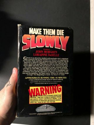 MAKE THEM DIE SLOWLY THRILLER VIDEO VHS HORROR SLASHER SOV BIG BOX OOP RARE SLIP 3