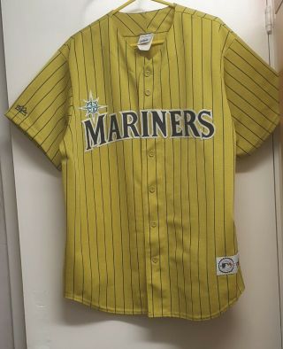 Rare Vintage Seattle Mariners Mlb Majestic Alternate Mustard Jersey - L