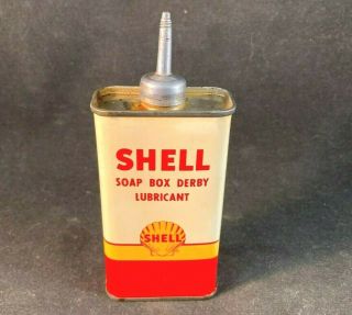 Vtg Shell Soap Box Derby Lubricant Handy Oiler Lead Top Rare Advertising Tin Can