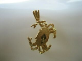 Rare Signed Ma Michael Anthony 14k Yellow Gold Crab Charm Pendant