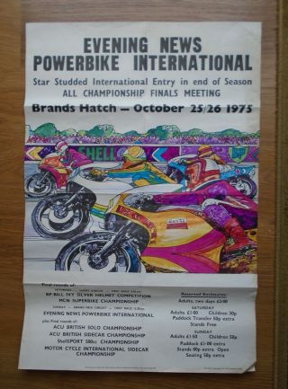 Brands Hatch Poster Motor Cycle Races 25/26th Oct 1975 Rare Survivor
