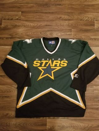 Vtg Men’s Starter Dallas Stars Sz L Jersey 90s Nhl Hockey Sewn Green Black Rare